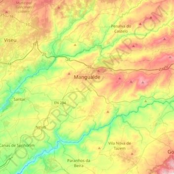 Mangualde topographic map, elevation, terrain