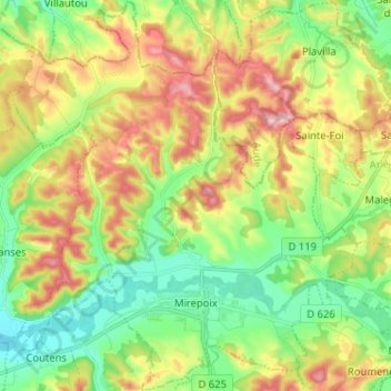 Mirepoix topographic map, elevation, terrain
