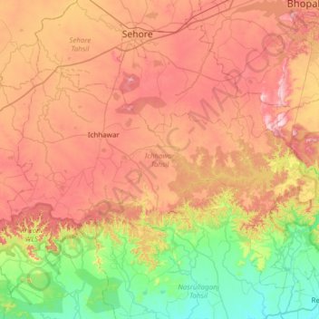 Ichhawar Tahsil topographic map, elevation, terrain