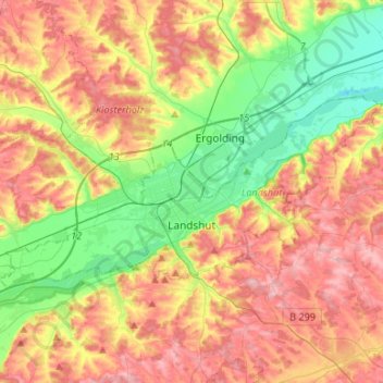 Landshut topographic map, elevation, terrain