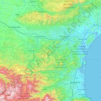 Aude topographic map, elevation, terrain