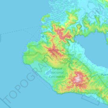 Península de Osa topographic map, elevation, terrain