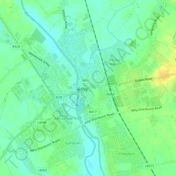 Athy topographic map, elevation, terrain