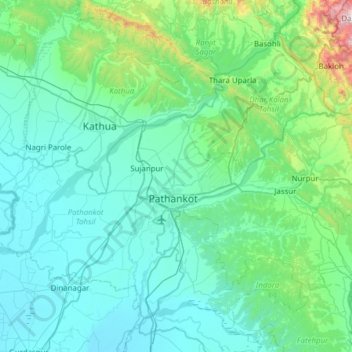 Pathankot topographic map, elevation, terrain