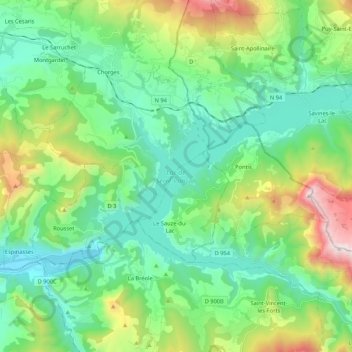 Le Sauze-du-Lac topographic map, elevation, terrain