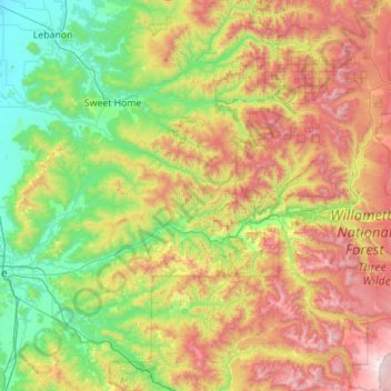 McKenzie River topographic map, elevation, terrain