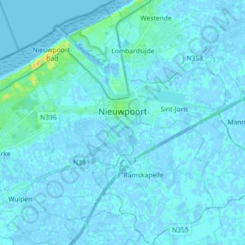 Nieuwpoort topographic map, elevation, terrain