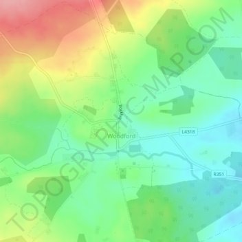 Woodford topographic map, elevation, terrain