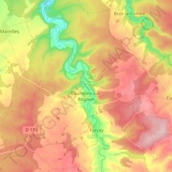 Bourdons-sur-Rognon topographic map, elevation, terrain