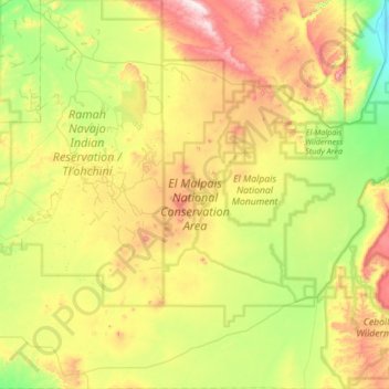 El Malpais National Conservation Area topographic map, elevation, terrain