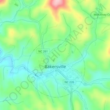 Bakersville topographic map, elevation, terrain