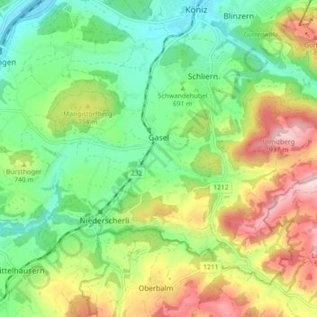 Gasel topographic map, elevation, terrain