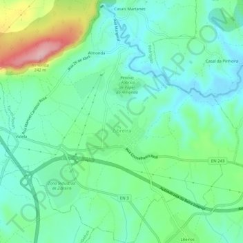 Zibreira topographic map, elevation, terrain
