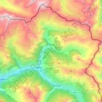 Abriès topographic map, elevation, terrain
