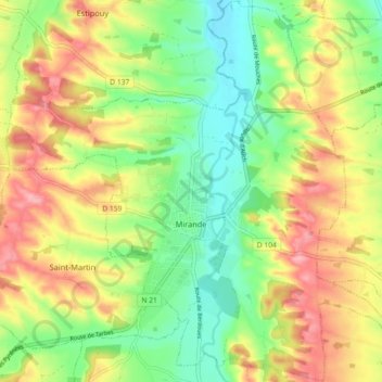 Mirande topographic map, elevation, terrain