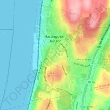 Village of Hastings-on-Hudson topographic map, elevation, terrain