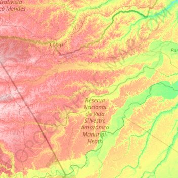 Río Manuripi topographic map, elevation, terrain