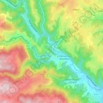 Saint-Laurent-Rochefort topographic map, elevation, terrain