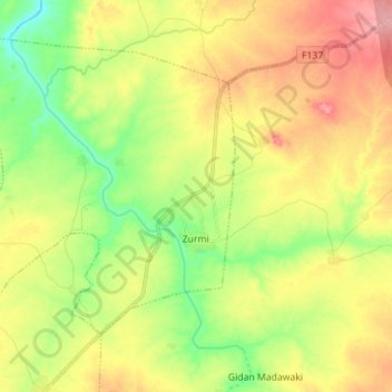 Zurmi topographic map, elevation, terrain