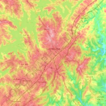 Gainesville topographic map, elevation, terrain
