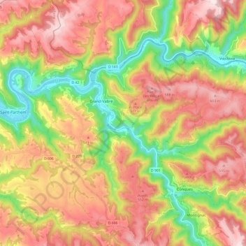 Grand-Vabre topographic map, elevation, terrain