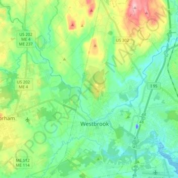 Westbrook topographic map, elevation, terrain