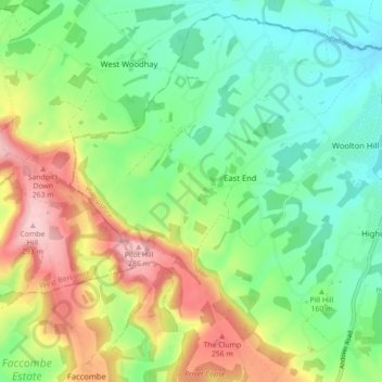East Woodhay topographic map, elevation, terrain