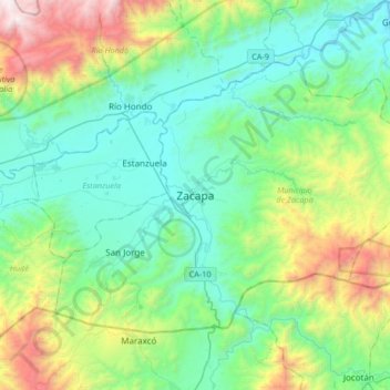 Zacapa topographic map, elevation, terrain