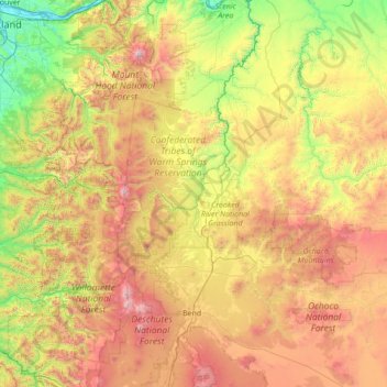 Deschutes River topographic map, elevation, terrain