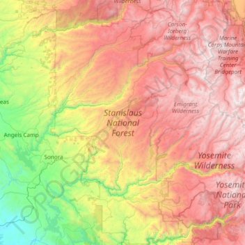 Stanislaus National Forest topographic map, elevation, terrain