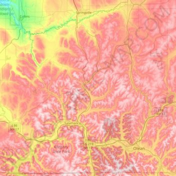 Cattaraugus County topographic map, elevation, terrain