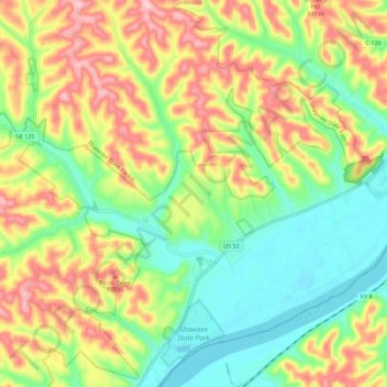 Shawnee State Park topographic map, elevation, terrain