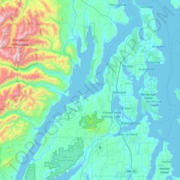 Hood Canal topographic map, elevation, terrain