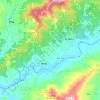 Barco e Coutada topographic map, elevation, terrain