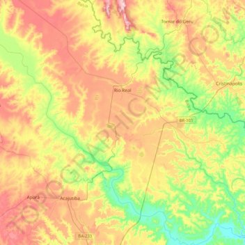 Rio Real topographic map, elevation, terrain