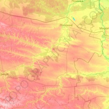 Polonne Urban Hromada topographic map, elevation, terrain