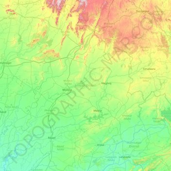 Aravalli District topographic map, elevation, terrain