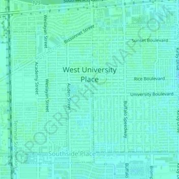 West University Place topographic map, elevation, terrain