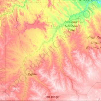 Oglala Lakota County topographic map, elevation, terrain
