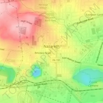 Nazareth topographic map, elevation, terrain