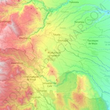Huatusco topographic map, elevation, terrain