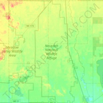 Necedah National Wildlife Refuge topographic map, elevation, terrain