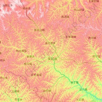 Wuqi County topographic map, elevation, terrain