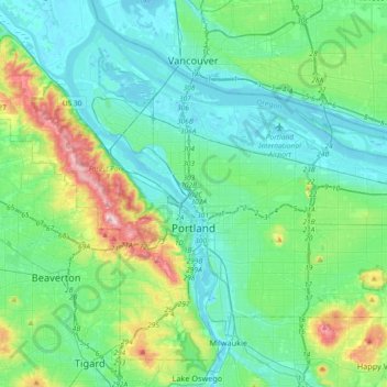 Portland topographic map, elevation, terrain