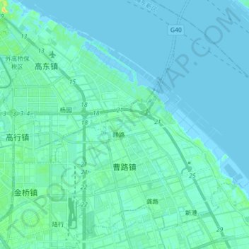 曹路镇 topographic map, elevation, terrain