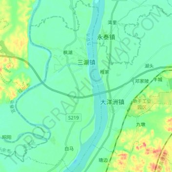 三湖镇 topographic map, elevation, terrain
