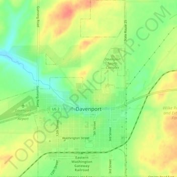 Davenport topographic map, elevation, terrain