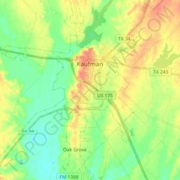 Kaufman topographic map, elevation, terrain