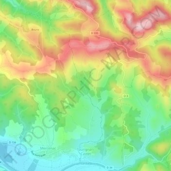 Taurignan-Castet topographic map, elevation, terrain