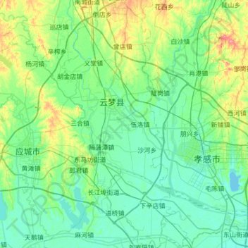 Yunmeng County topographic map, elevation, terrain